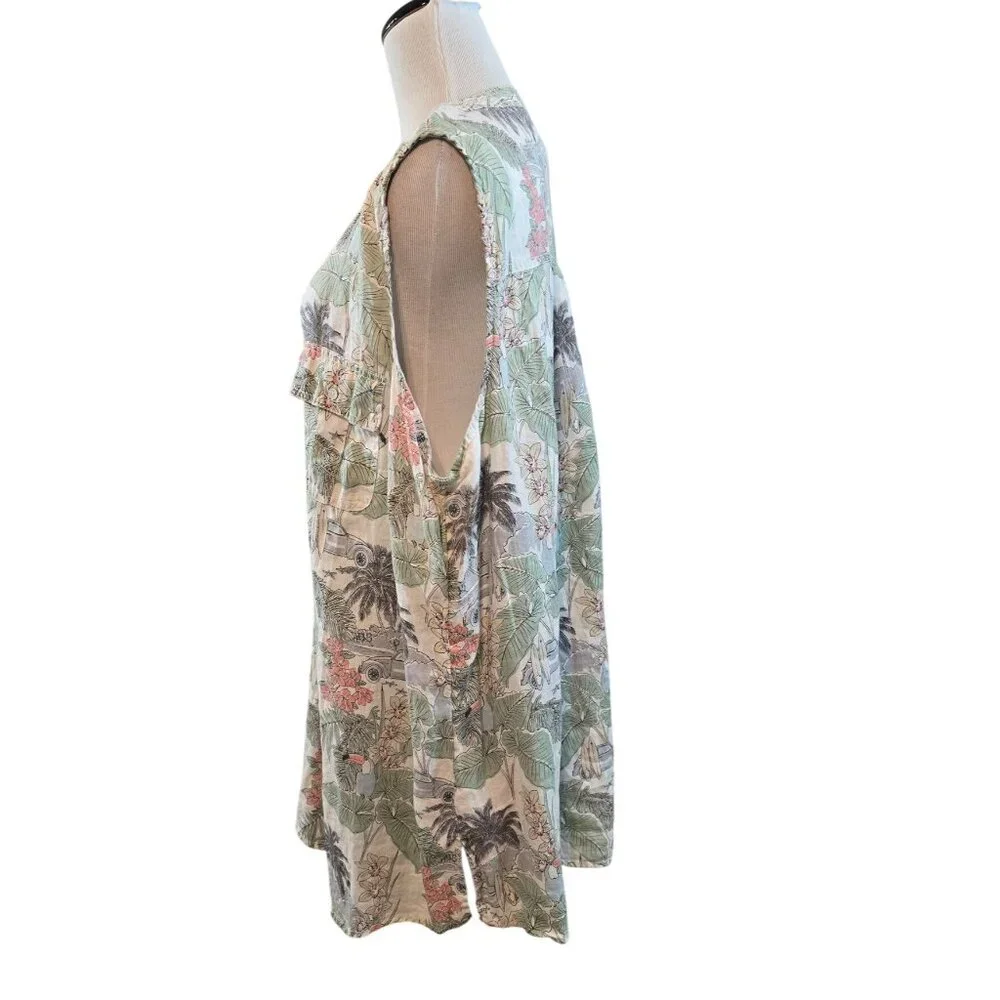 C&C California‎ Womens Tropical Print Sleeveless Linen Button-Down dress Size 3X - Picture 3 of 13